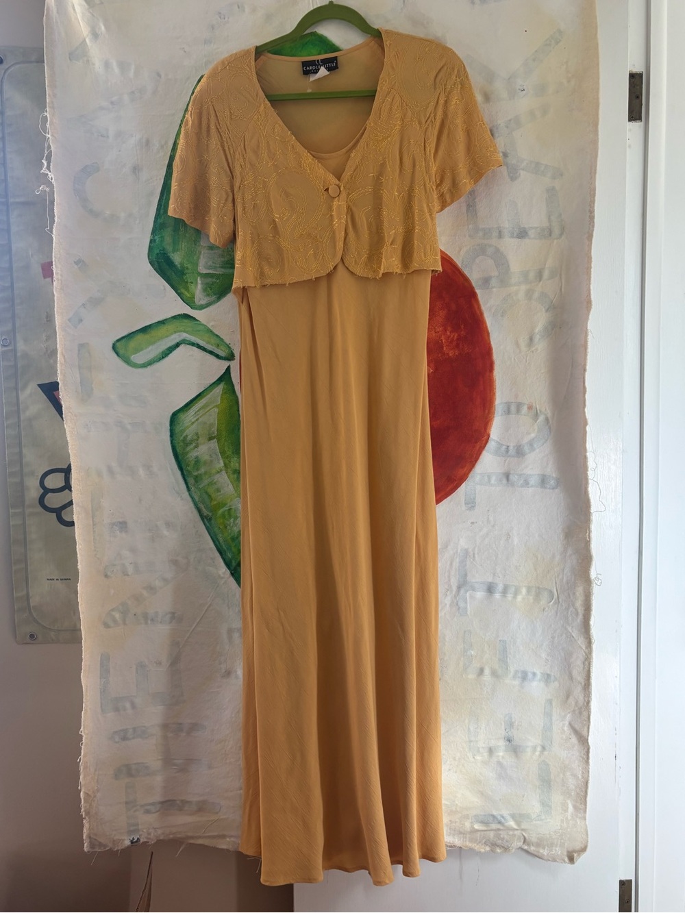 90s Carole Little Mustard Yellow Maxi Dress